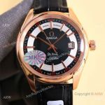 Replica Omega De Ville Hour Vision Citizen Men Watches Rose Gold Black Leather Strap